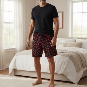 Croft & Barrow Chili Pepper Pajama Shorts Black Red Lounge Sleepwear Size L